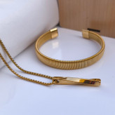 خرید گردنبند و دستبند مردانه طلایی رنگ ثابت شیک