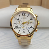 خرید ساعت طلایی صفحه سفی مردانه بند استیل سه موتور