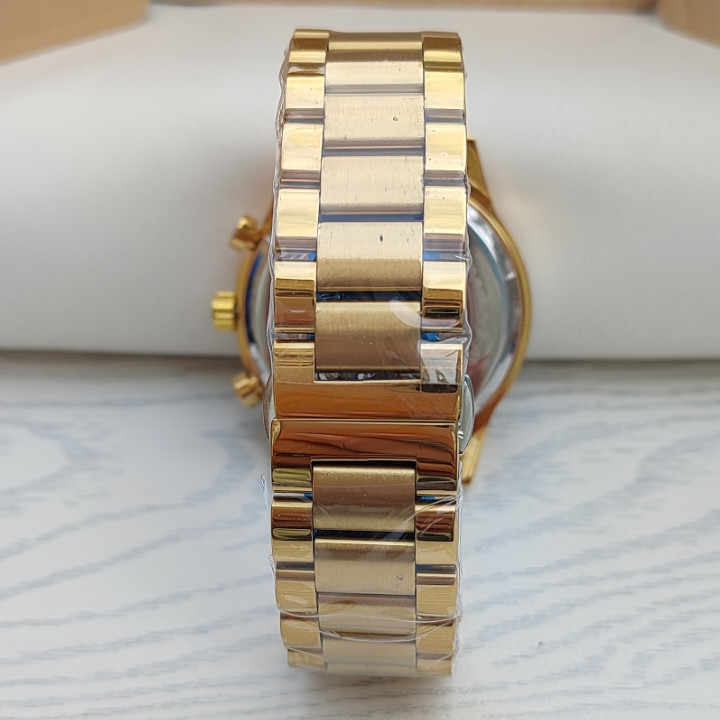 خرید ساعت بند استیل طلایی مردانه سه موتور صفحه گرد