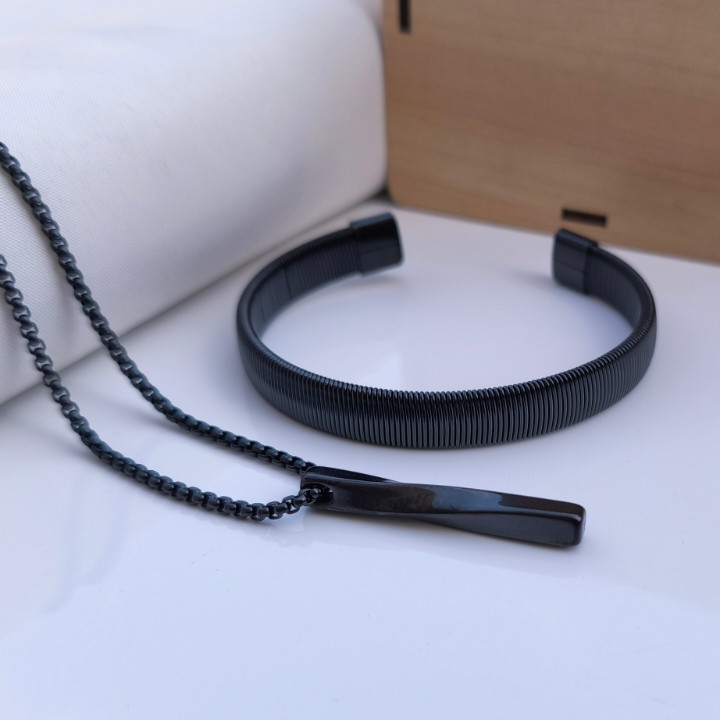 خرید ست گردنبند و دستبند پسرانه مشکی رنگ ثابت