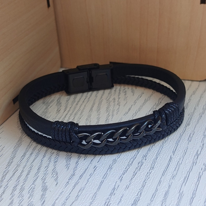 خرید دستبند پسرانه چرمی مشکی دو دور شیک