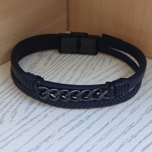 خرید دستبند چرمی مردانه کارتیر مشکی دو دور