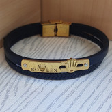 خرید دستبند پسرانه چرمی دو دور مشکی پهن رولکس