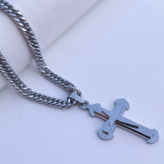 خرید گردنبند صلیب مردانه نقره ای استیل رنگ ثابت