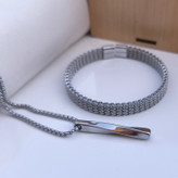 دستبند و گردنبند مردانه ست نقره ای رنگ ثابت