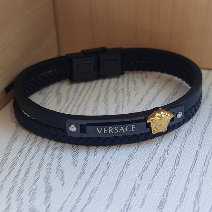 خرید دستبند ورساچه مردانه چرمی دو دور