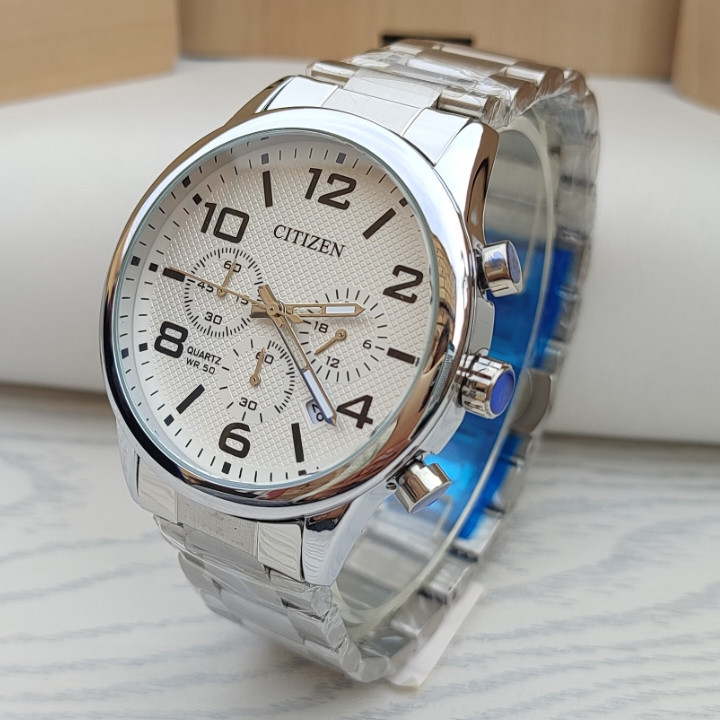 خرید ساعت سیتیزن مردانه سه موتور نقره ای