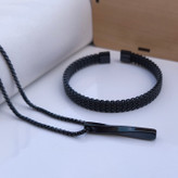 خرید ست دستبند و گردنبند مشکی مردانه استیل رنگ ثابت