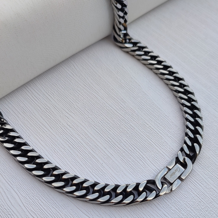 خرید زنجیر مردانه سیاه قلم استیل رنگ ثابت