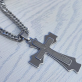 خرید گردنبند مردانه صلیب نقره ای استیل رنگ ثابت