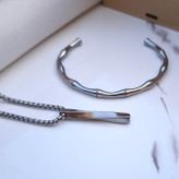 خرید ست گردنبند و بنگل پسرانه نقره ای شیک رنگ ثابت