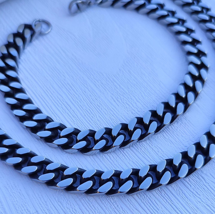 خرید ست زنجیر و دستبند مردانه سیاه قلم استیل