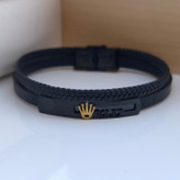 خرید دستبند چرمی پسرانه دو دور مشکی رولکس