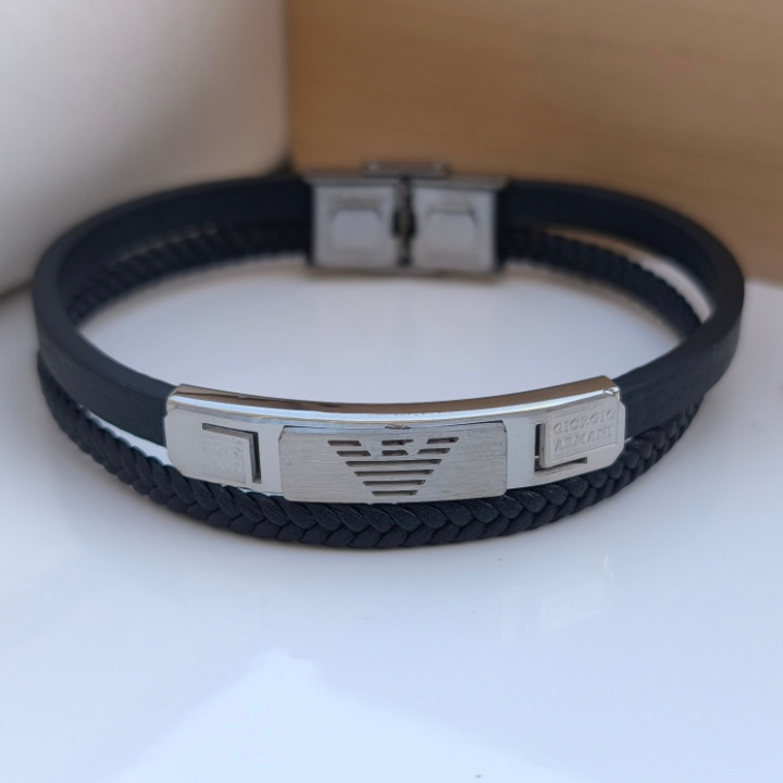 خرید دستبند چرمی پسرانه دو دور جورجیا آرمانی