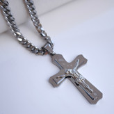 خرید گردنبند صلیب نقره ای شیک رنگ ثابت