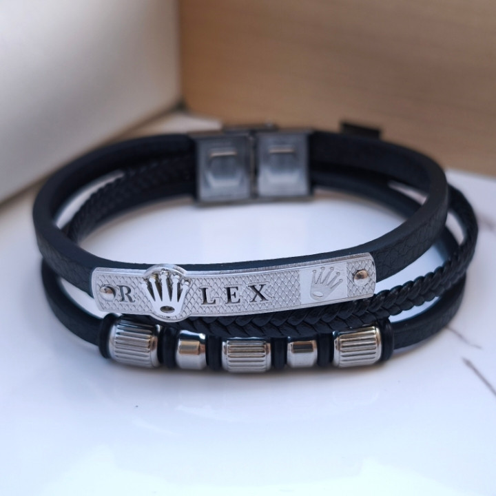 خرید دستبند چرمی مردانه پهن رولکس