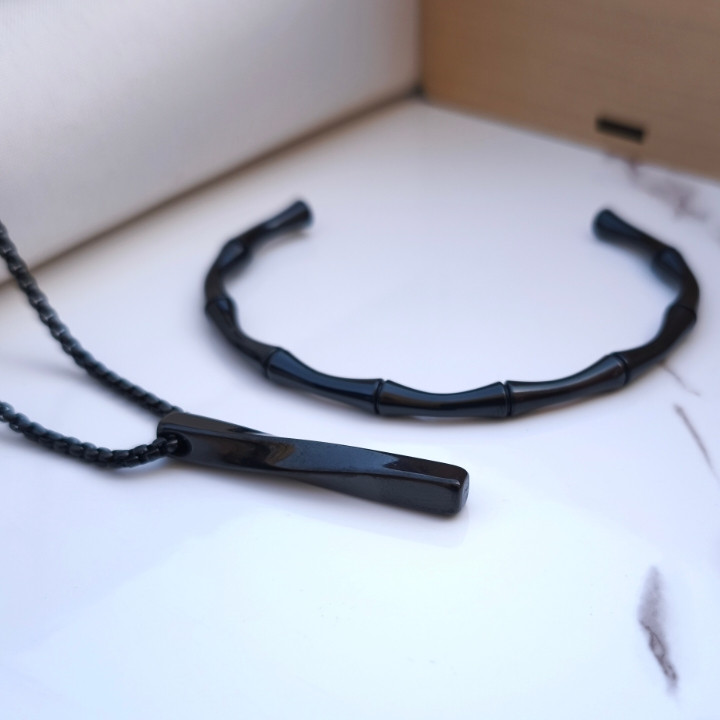 خرید ست بنگل و گردنبند مشکی مردانه رنگ ثابت