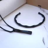 خرید ست گردنبند و دستبند مردانه مشکی شیک