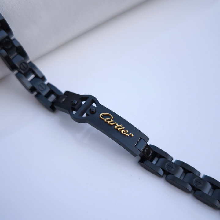 خرید دستبند کارتیر مشکی مردانه استیل رنگ ثابت