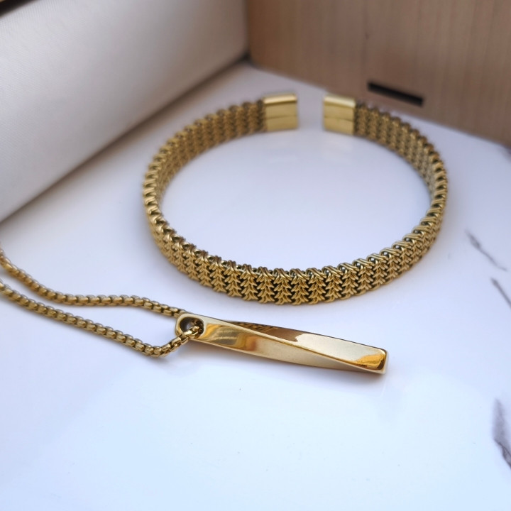 خرید ست بنگل و گردنبند پسرانه شیک طلایی