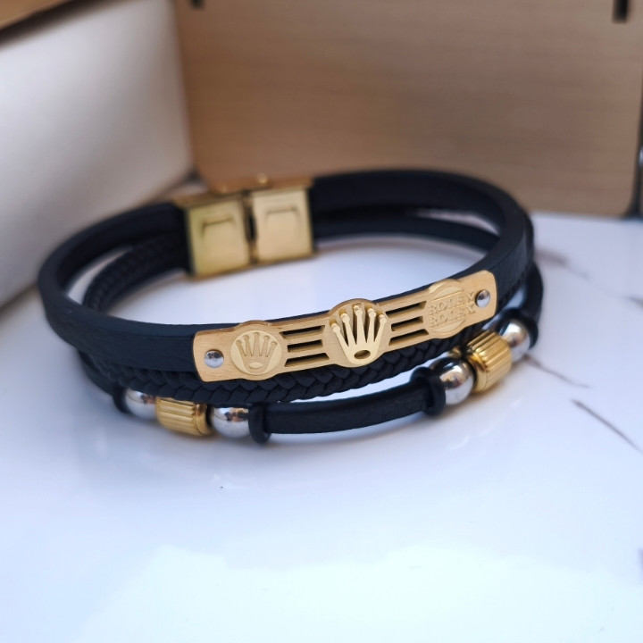 خرید دستبند چرمی مردانه پهن رولکس