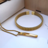 خرید بنگل و گردنبند طلایی پسرانه استیل رنگ ثابت