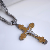 خرید گردنبند صلیب دو رنگ مردانه استیل رنگ ثابت