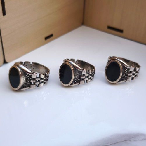 خرید انگشتر مردانه نگین مشکی طرح رولکس