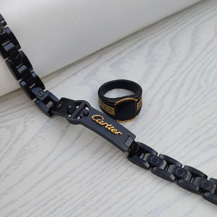 خرید دستبند کارتیر مشکی مردانه استیل رنگ ثابت