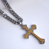 خرید گردنبند صلیب دو رنگ استیل رنگ ثابت