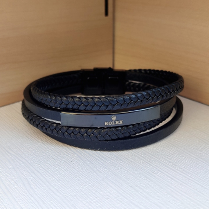 خرید دستبند چرمی مردانه رولکس مشکی