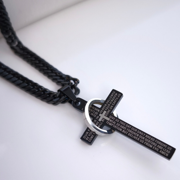 خرید گردنبند صلیب مشکی استیل رنگ ثابت