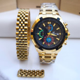 خرید ست ساعت و دستبند طلایی مردانه استیل