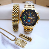 خرید ست ساعت و گردنبند مردانه طلایی شیک