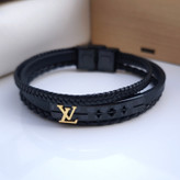 خرید دستبند چرمی پسرانه لویی ویتون سه ردیفه مشکی
