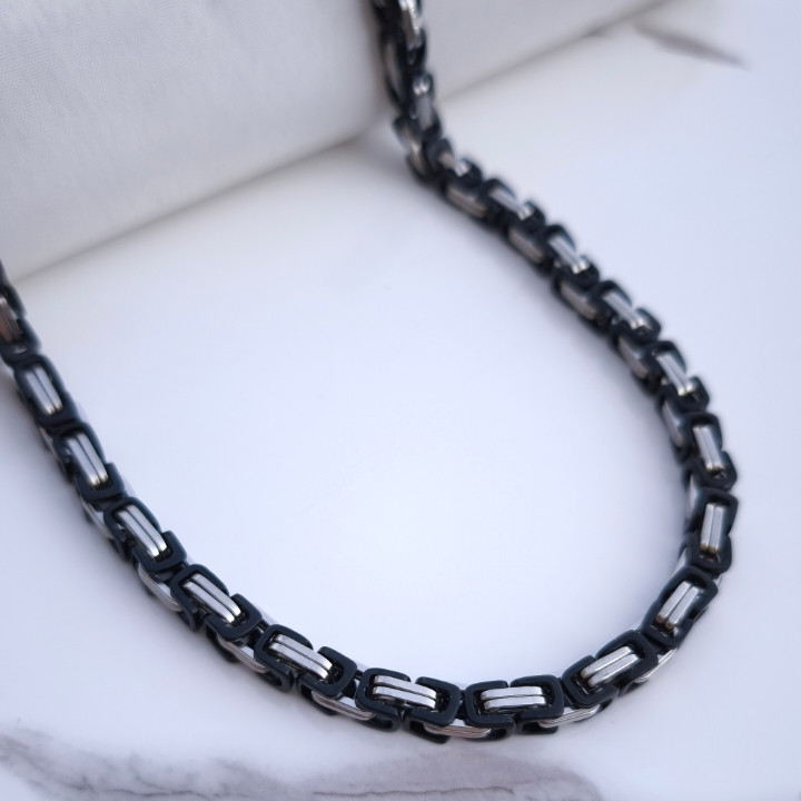 خرید زنجیر بیزانس مردانه مشکی نقره ای رنگ ثابت
