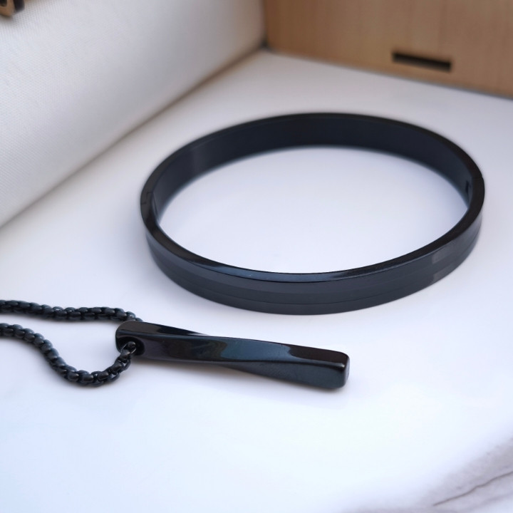 خرید ست دستبند و گردنبند مردانه مشکی رنگ ثابت