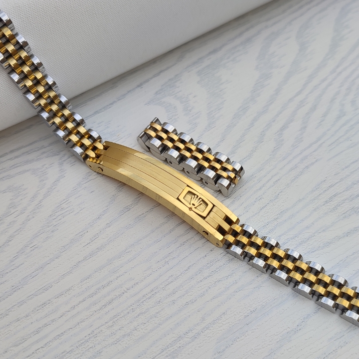 خرید دستبند مردانه رولکس دو رنگ استیل رنگ ثابت