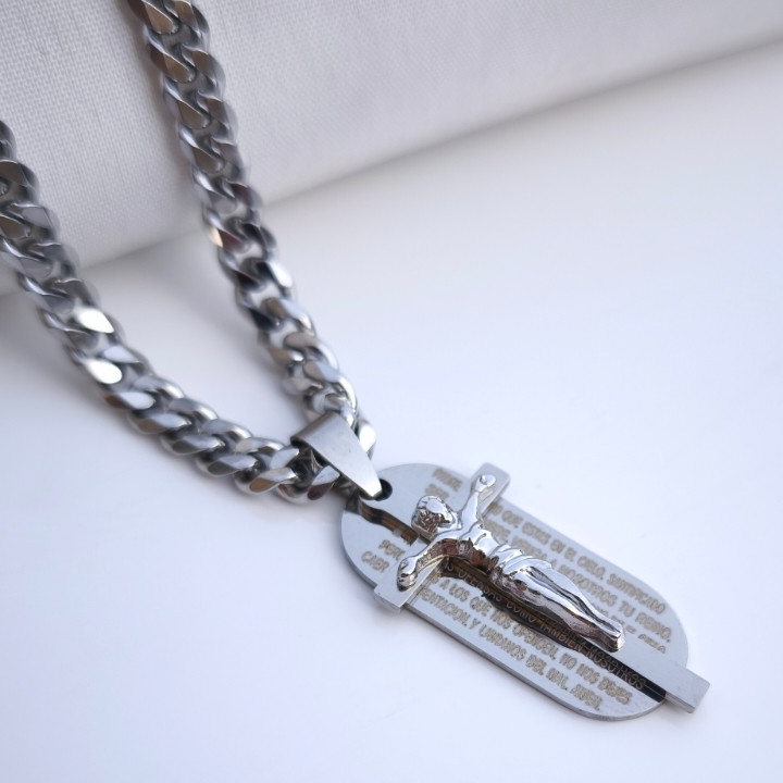 خرید گردنبند صلیب مردانه استیل رنگ ثابت