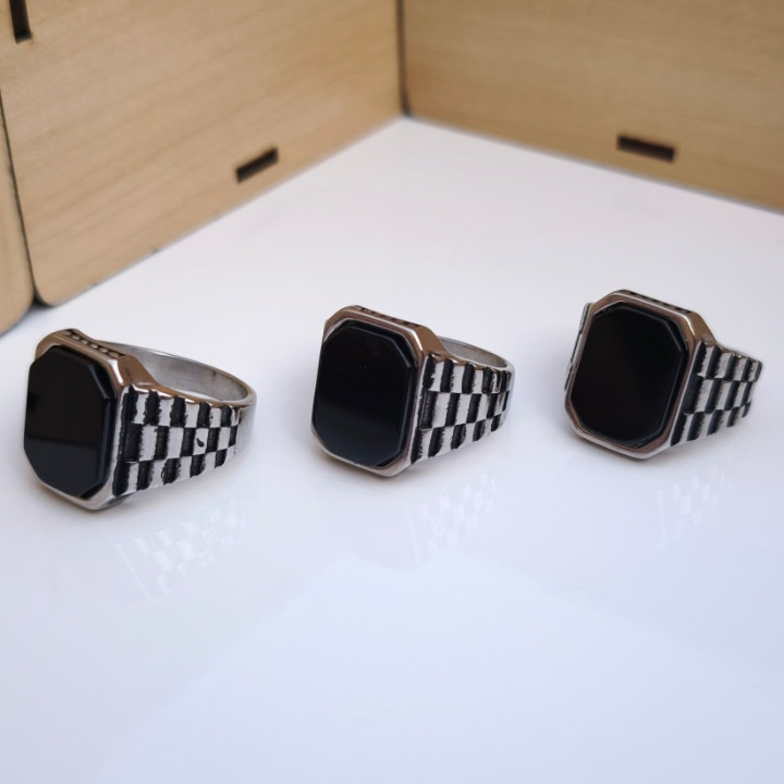 خرید انگشتر مردانه نگین مشکی رنگ ثابت