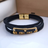 خرید دستبند رولکس چرمی مردانه سه ردیفه