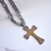 خرید گردنبند مردانه صلیب دو رنگ استیل رنگ ثابت