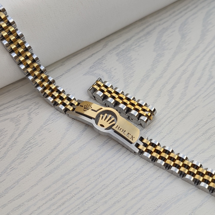 خرید دستبند رولکس مردانه دو رنگ استیل رنگ ثابت