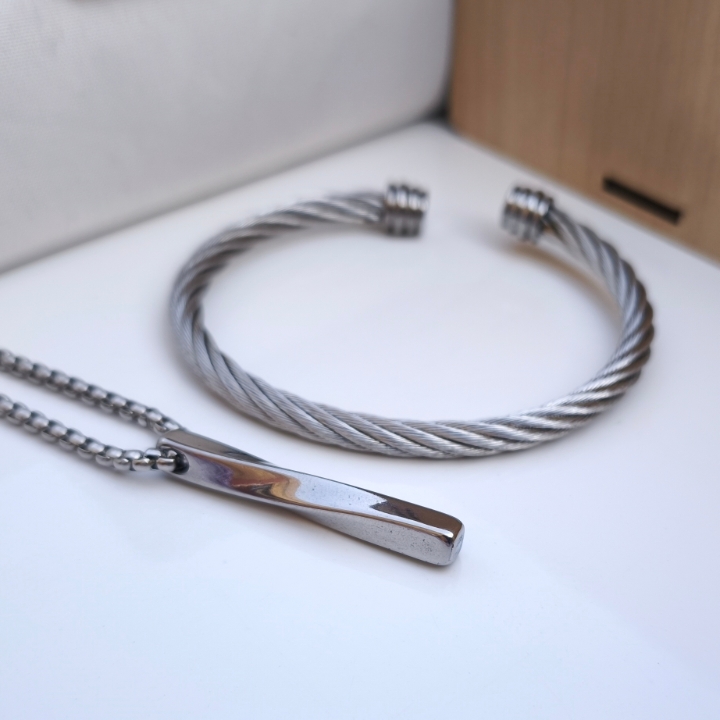 خرید ست دستبند و گردنبند پسرانه استیل