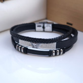 خرید دستبند مردانه چرمی پهن مشکی ارزان قیمت
