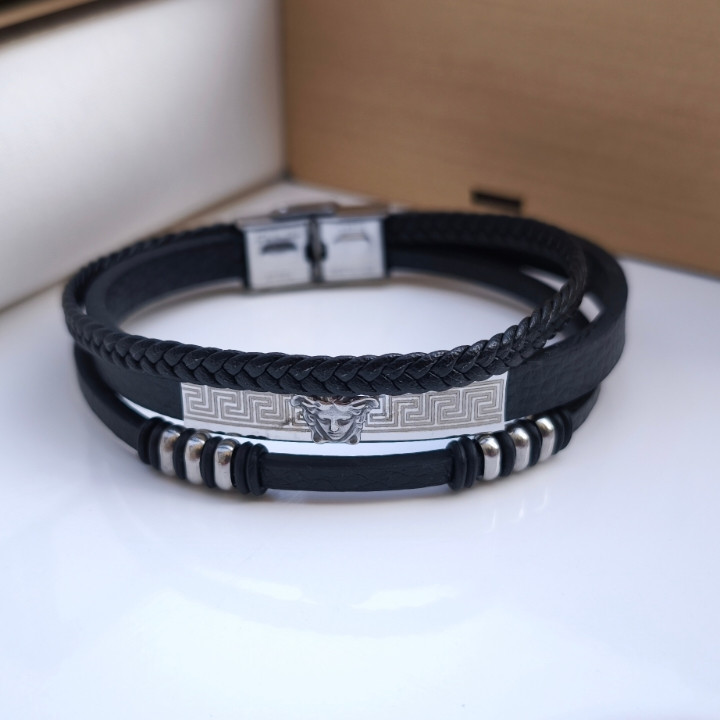 خرید دستبند چرمی مردانه سه دور ورساچه