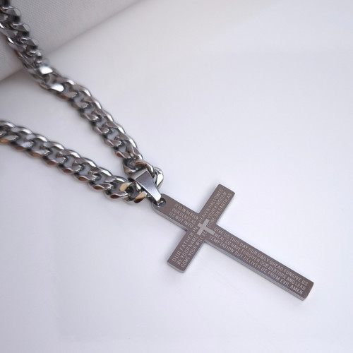 خرید گردنبند صلیب استیل رنگ ثابت همراه زنجیر کارتیر