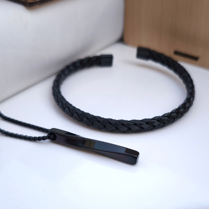 خرید ست گردنبند و دستبند مردانه استیل رنگ ثابت