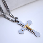 خرید گردنبند صلیب مردانه شیک رنگ ثابت استیل