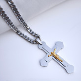 خرید گردنبند صلیب استیل دو رنگ بزرگ